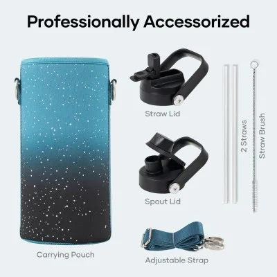 Buzio Duet Series Water Bottle with 2 Lids and Sleeve 1L - Starry Indigo